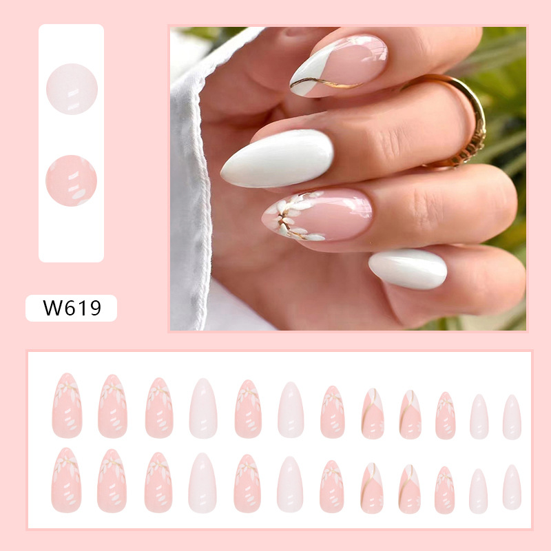 M93 French tip petal medium nails