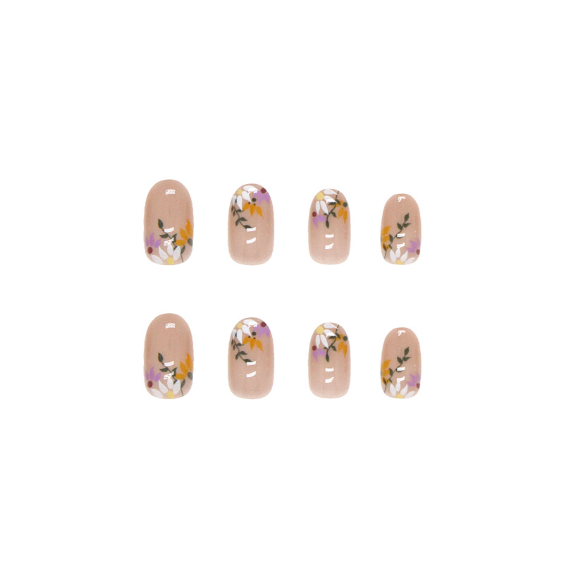 S83 Nude Sunflower Flowers French Tip Almond short nails