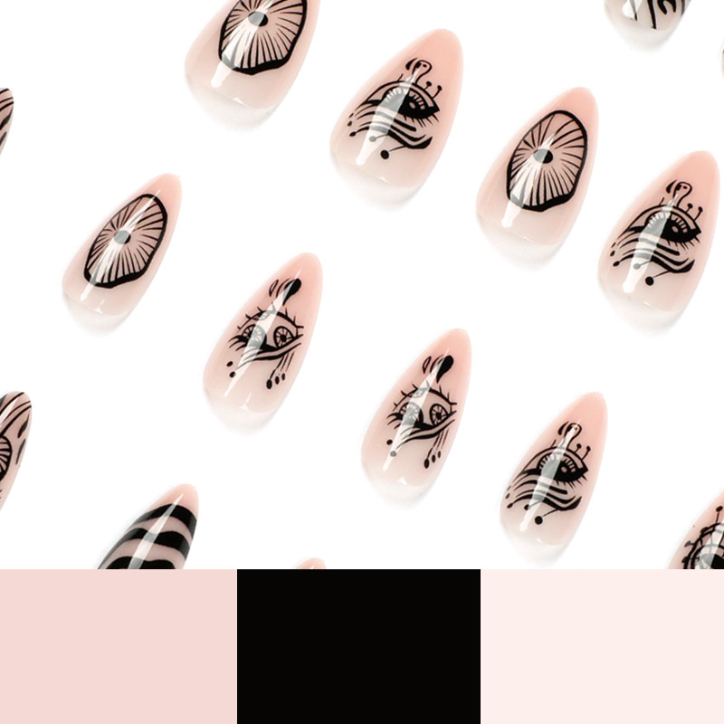 M95 Hand-painted wavy lines with almonds medium nails