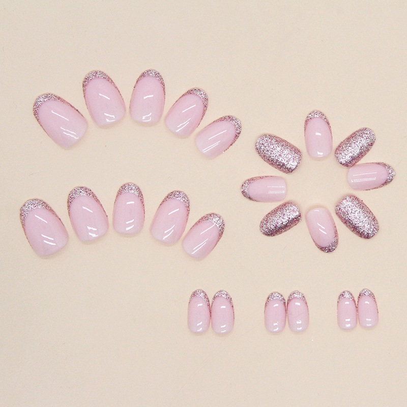 S85 Nude Pink Shimmer French Almond short nail