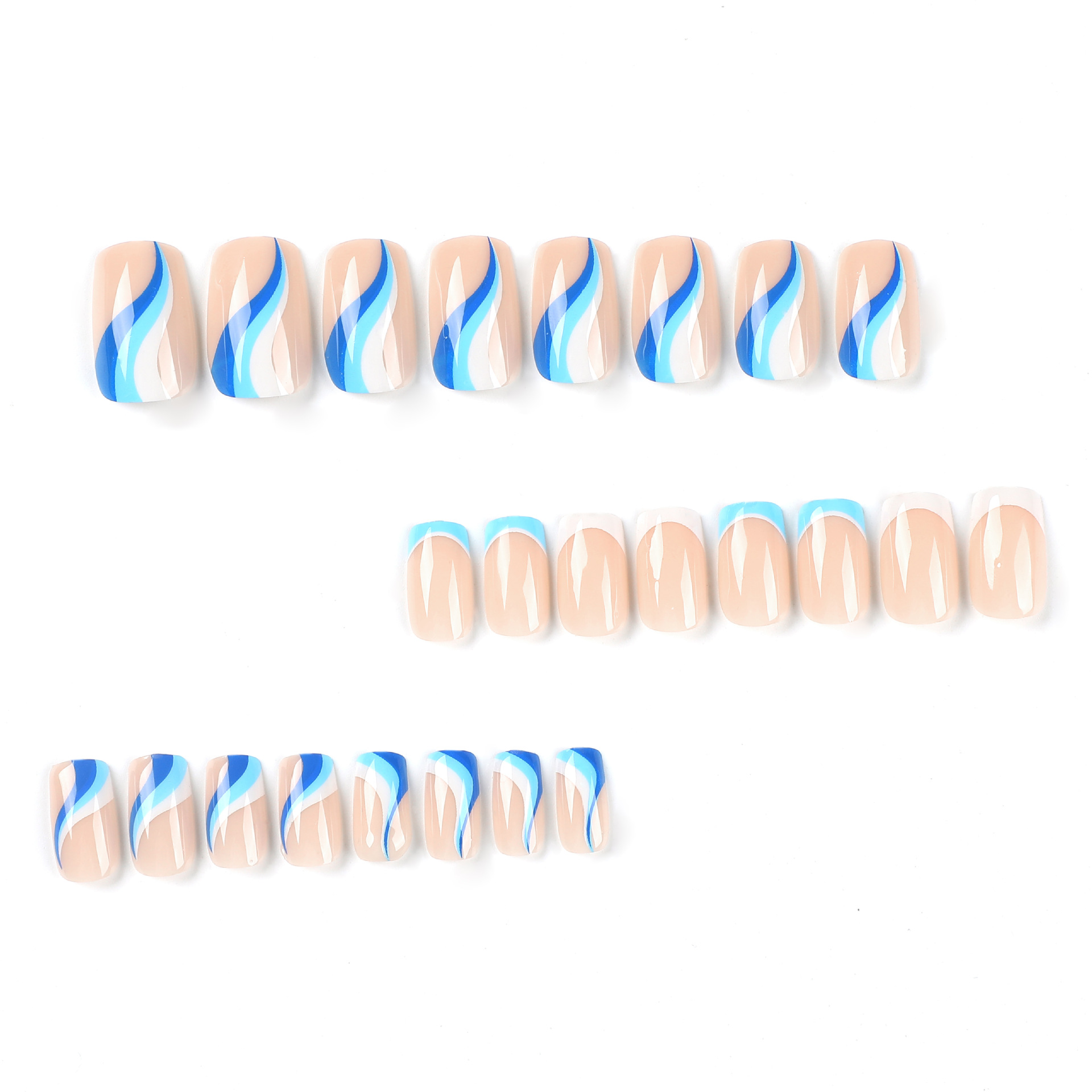M100  blue&white lines French tip square medium nails