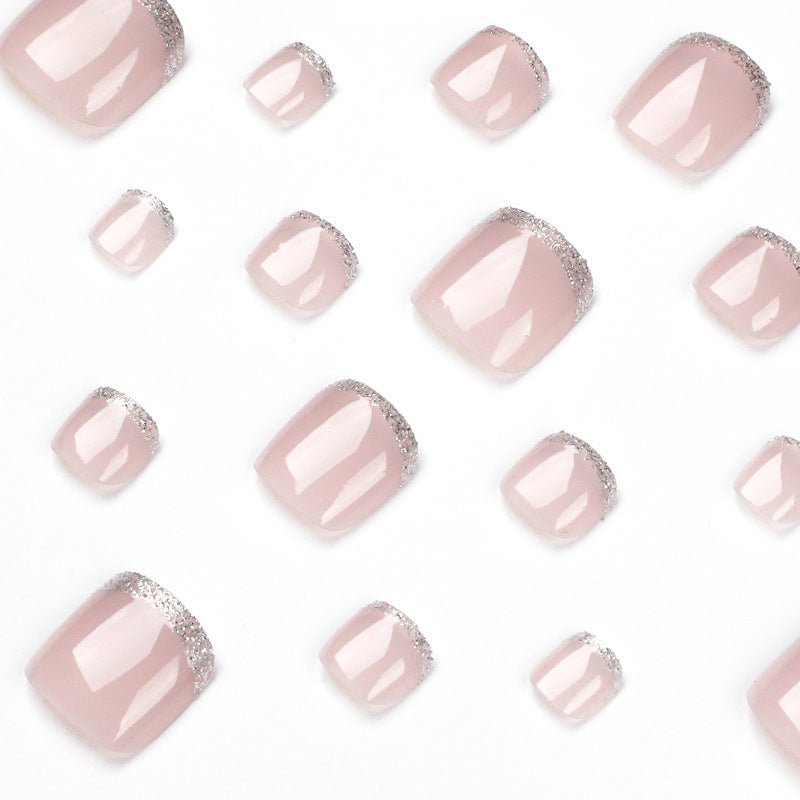 T4 Nude Silver Glitter French toe nails