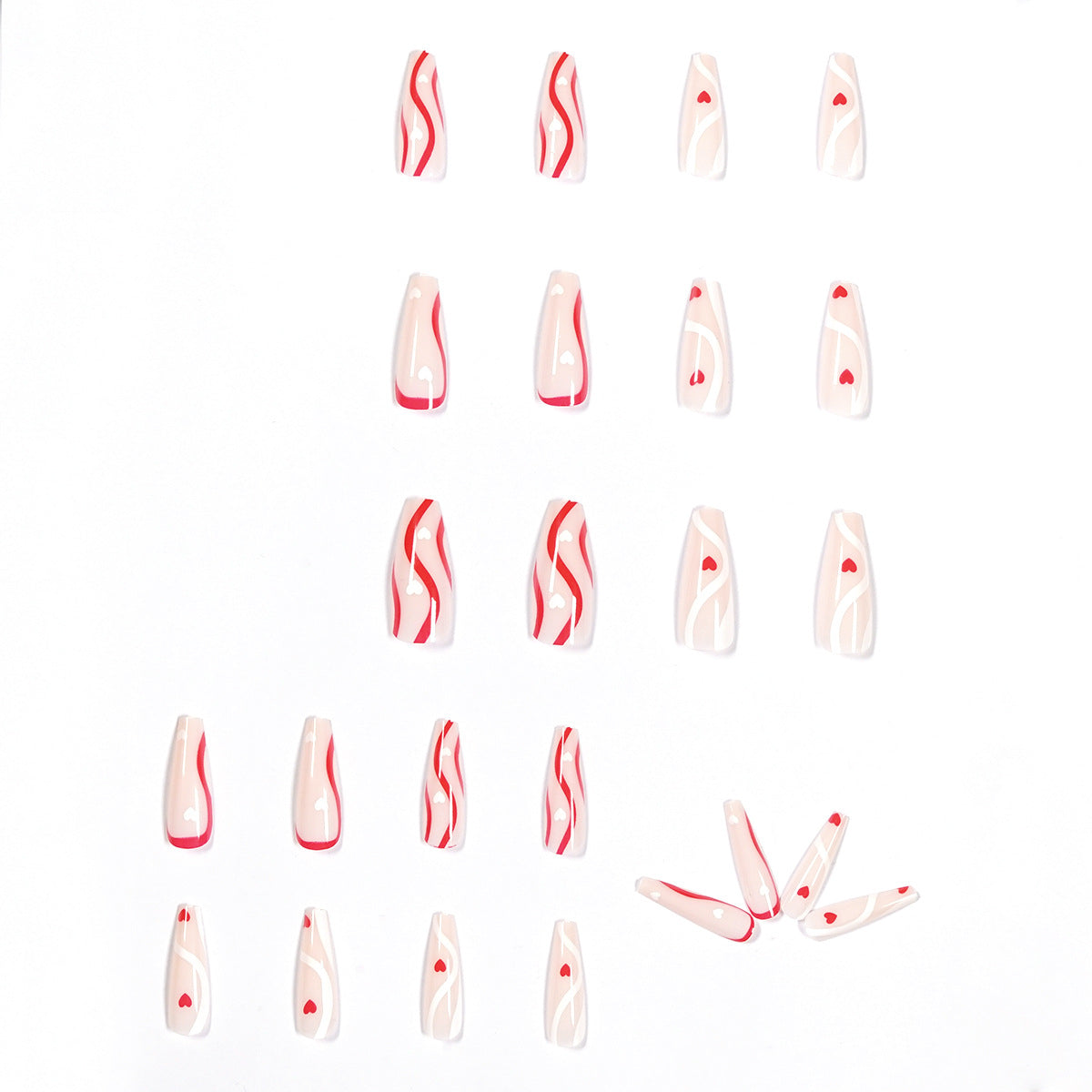 L6 Red&White Love line French Long Nail