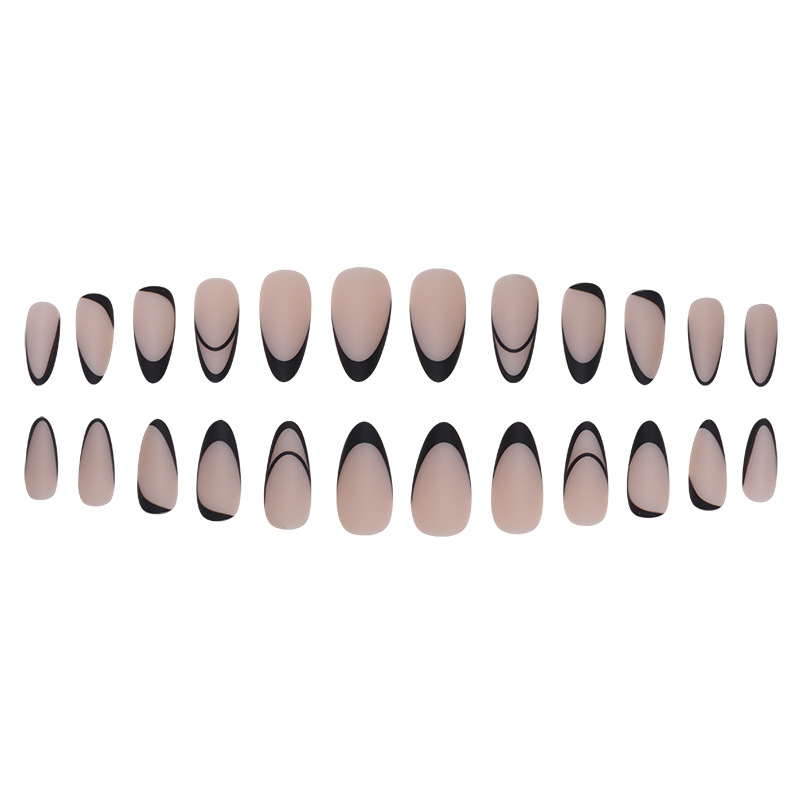 M102 Black frosted line Almond medium nail
