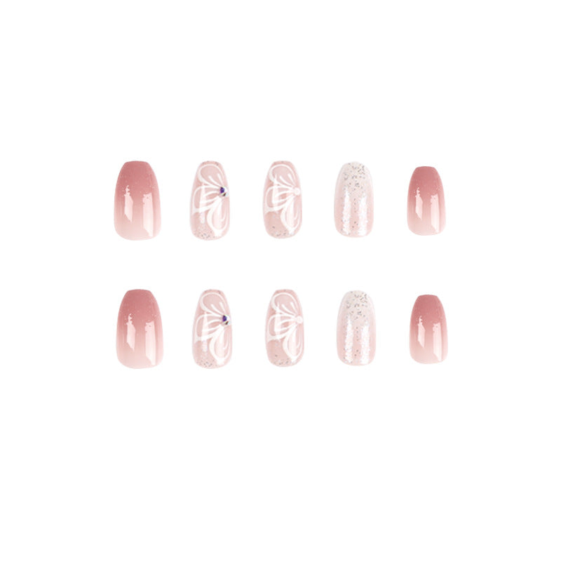 M58 Pink gradient butterfly medium nails