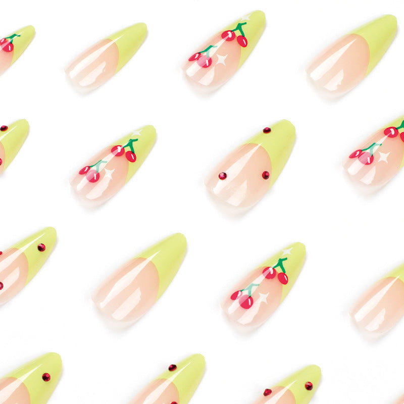 M64 grass green cherry French medium nails