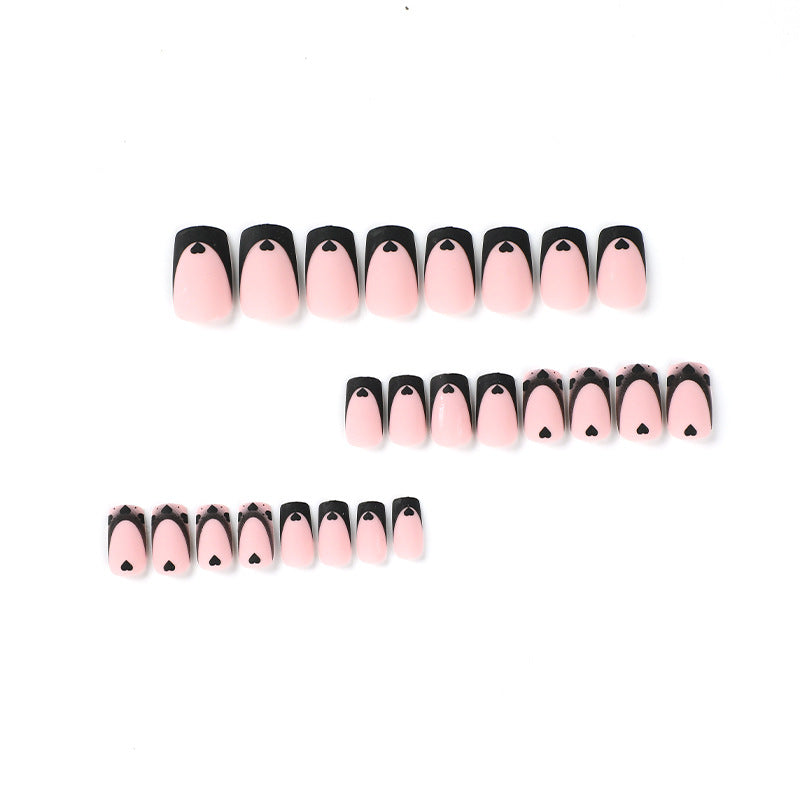 M79 Frosted Gradient French Black Heart Square medium nail
