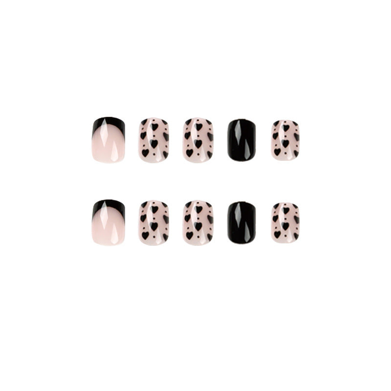 S14 Black Heart French Short Nails