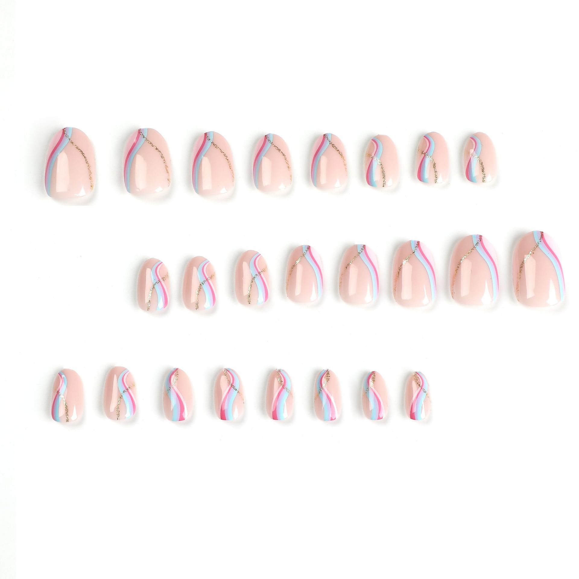 S52 Nude color color line almond short nails