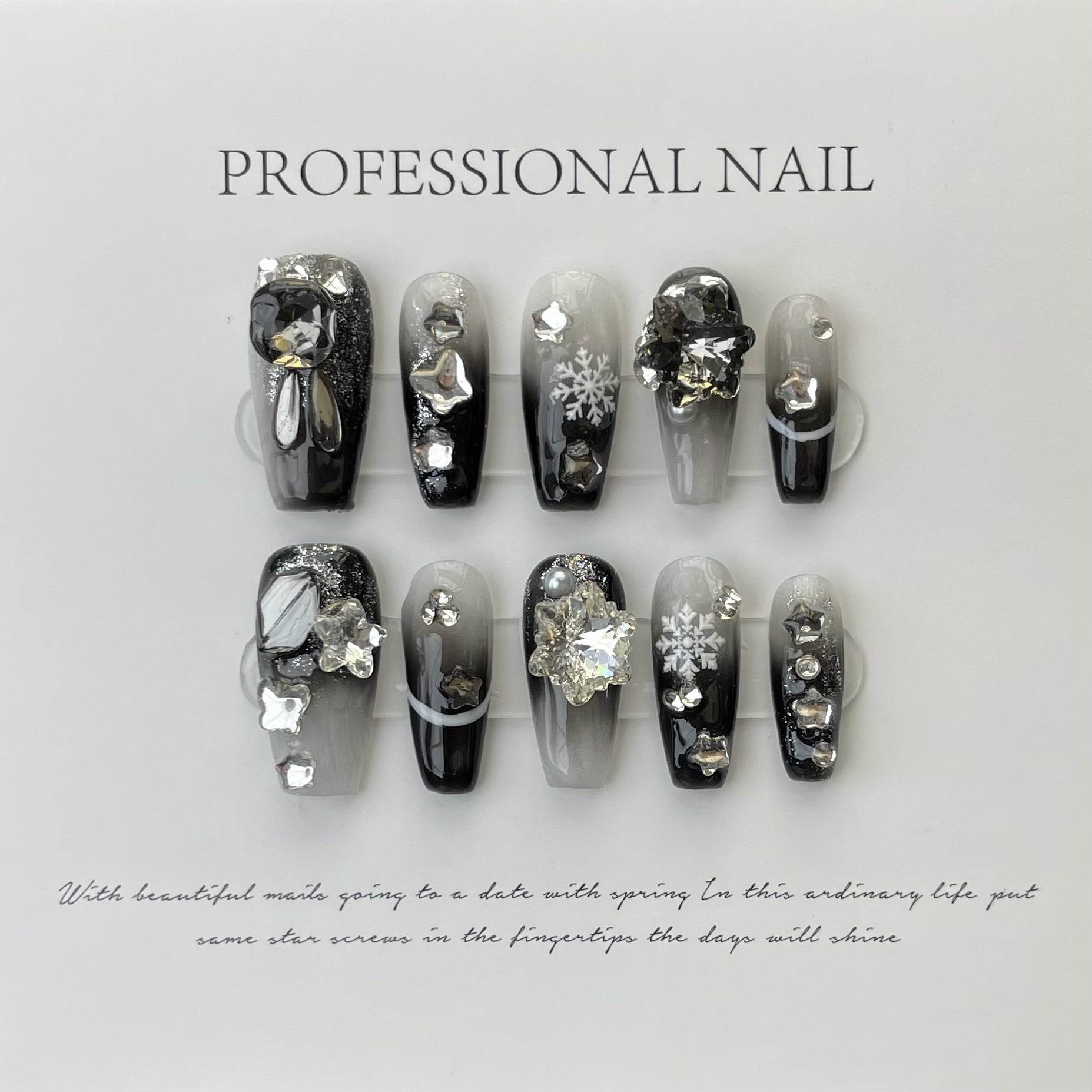 H27 Handmade Christmas snow diamond coffin nail