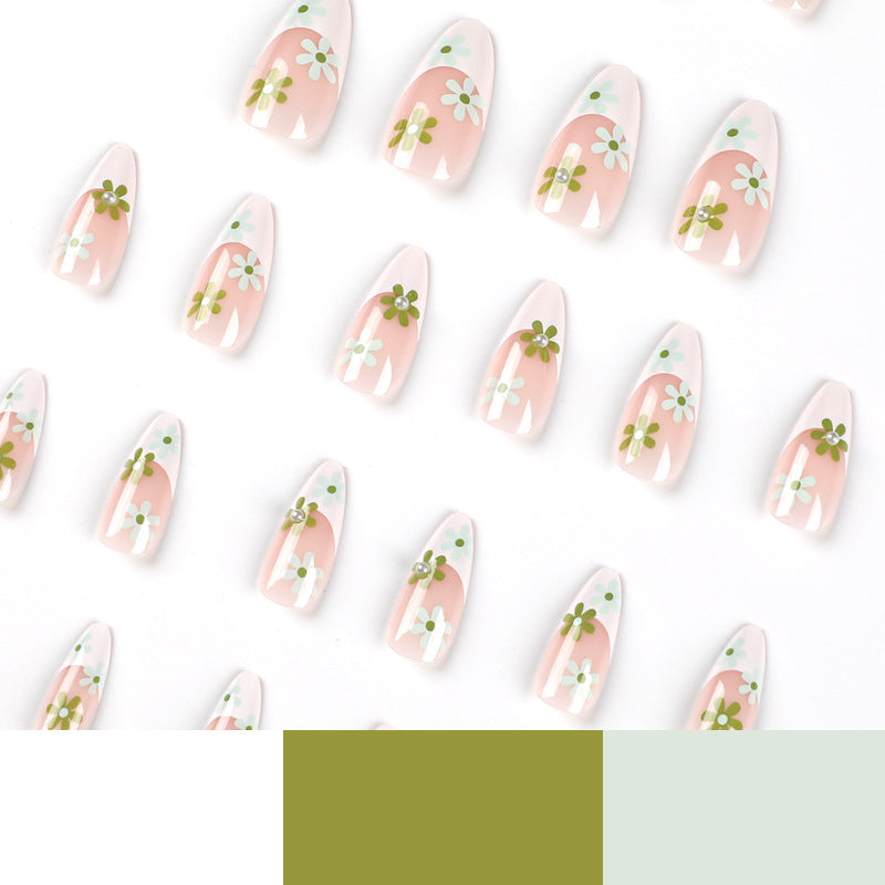 M4 Green Flower French Medium Oval Nail