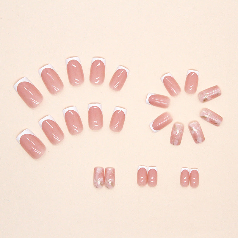 M56 Nude pink touch French medium nails
