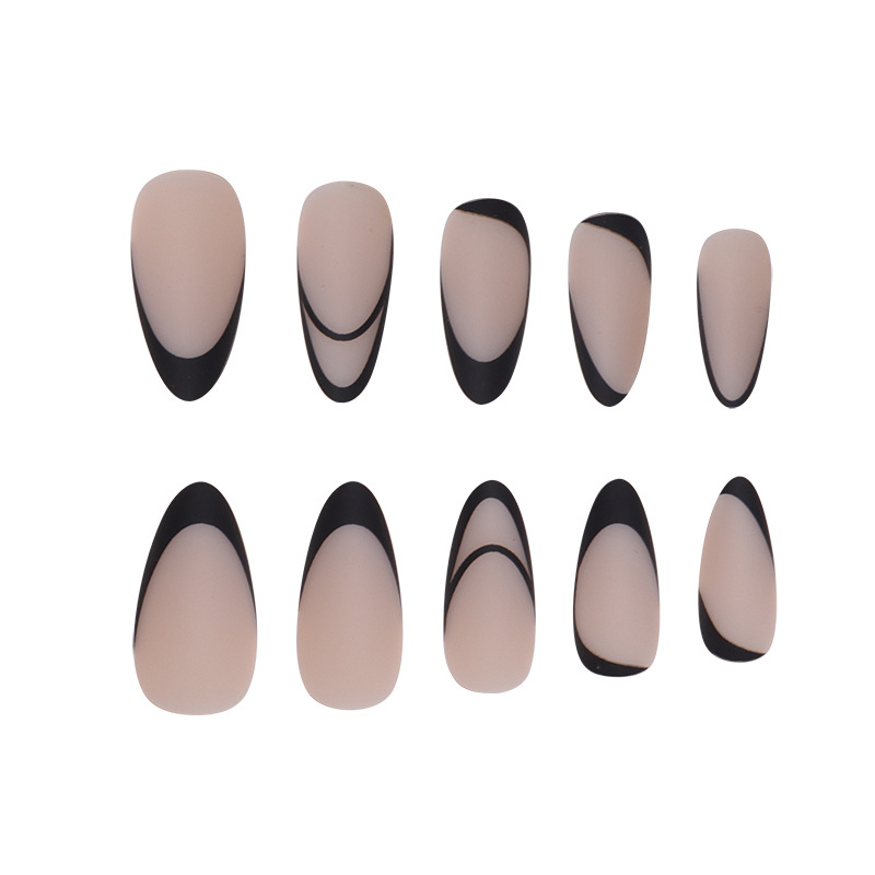 M102 Black frosted line Almond medium nail