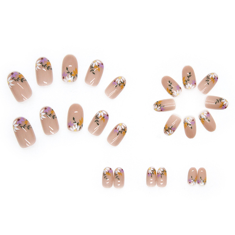 S83 Nude Sunflower Flowers French Tip Almond short nails