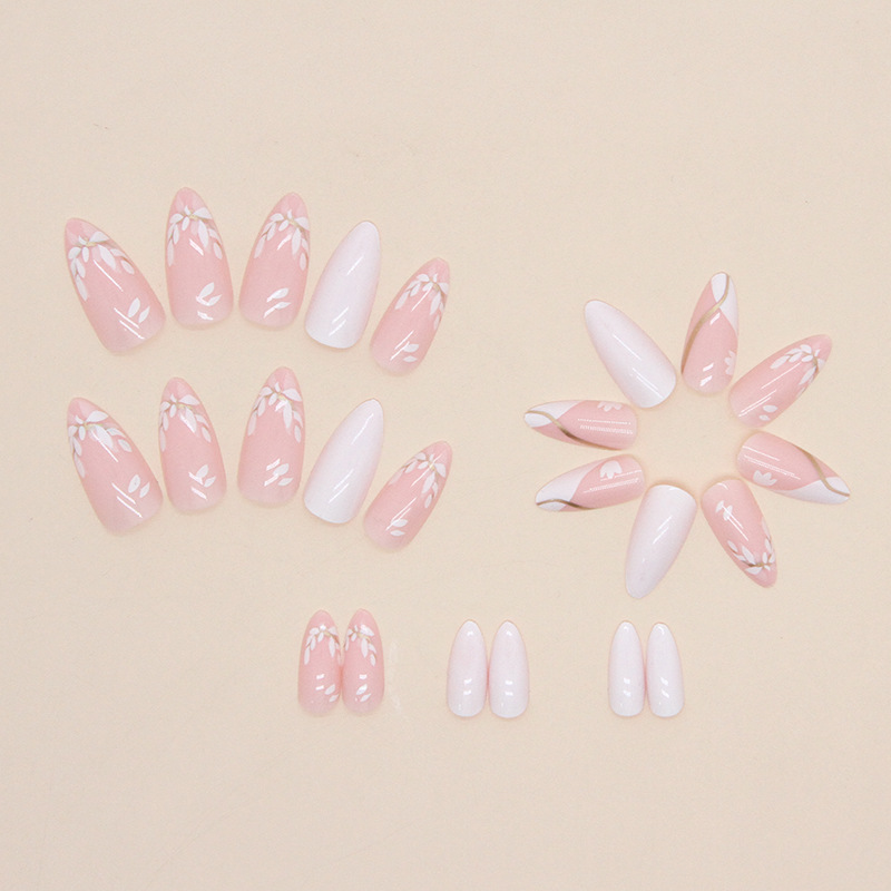 M93 French tip petal medium nails