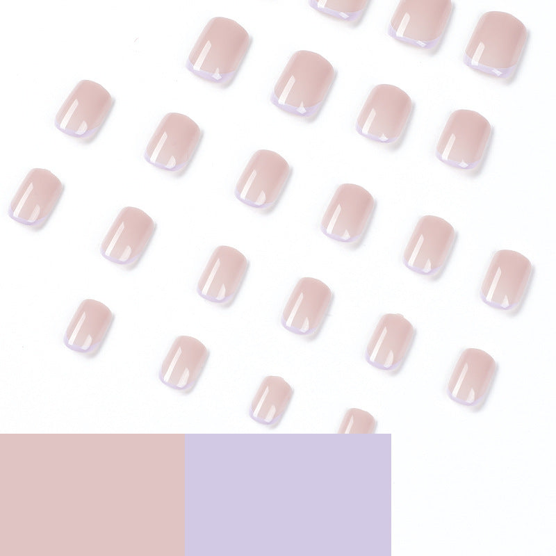 S17 Nude purple border French Short Nail