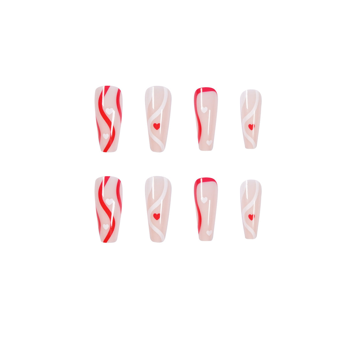 L6 Red&White Love line French Long Nail