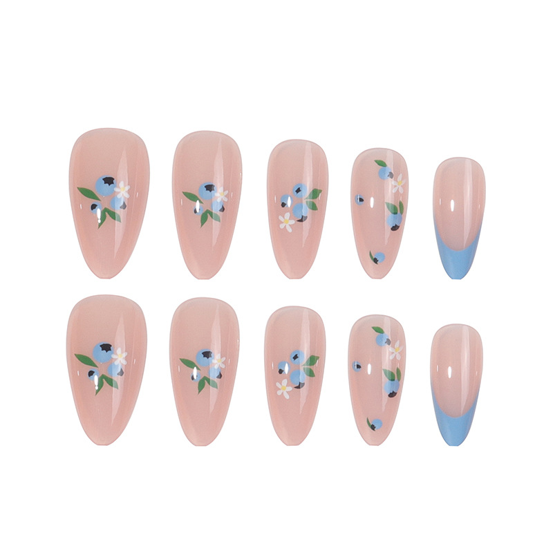 Blue Flower French Tip Medium Nails