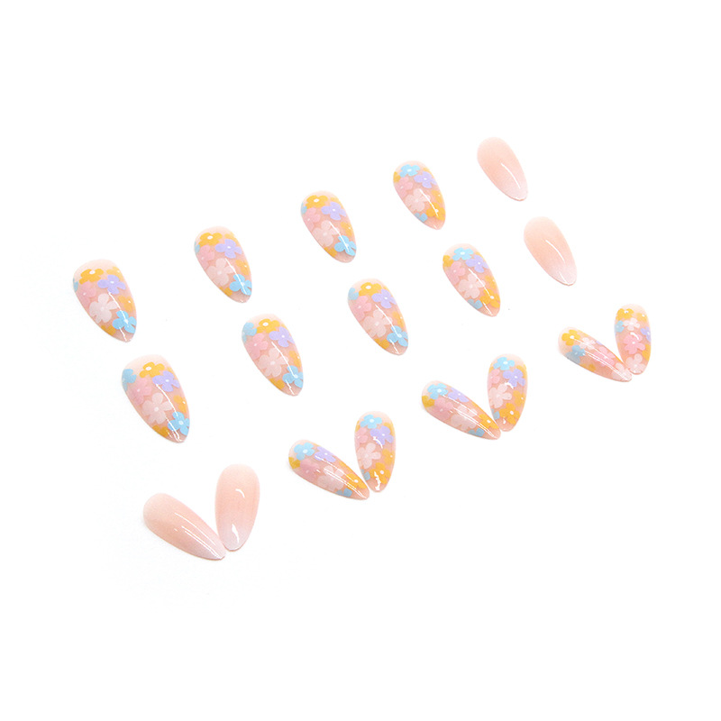 M34 Summer rainbow flower Medium Nails