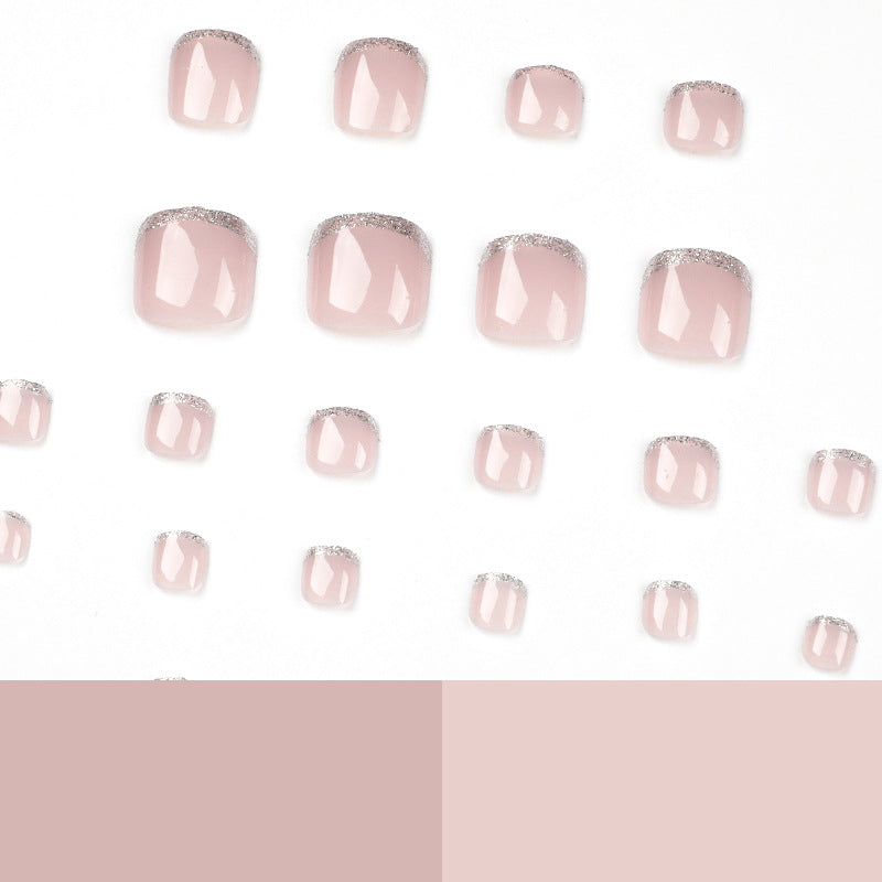 T4 Nude Silver Glitter French toe nails