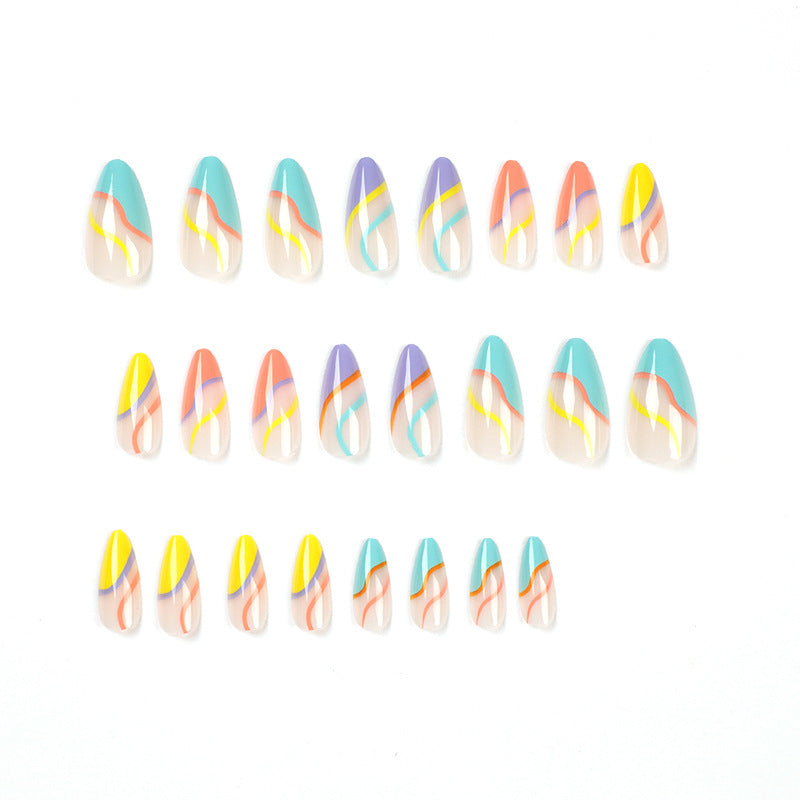 M51 Colorful line French medium nails