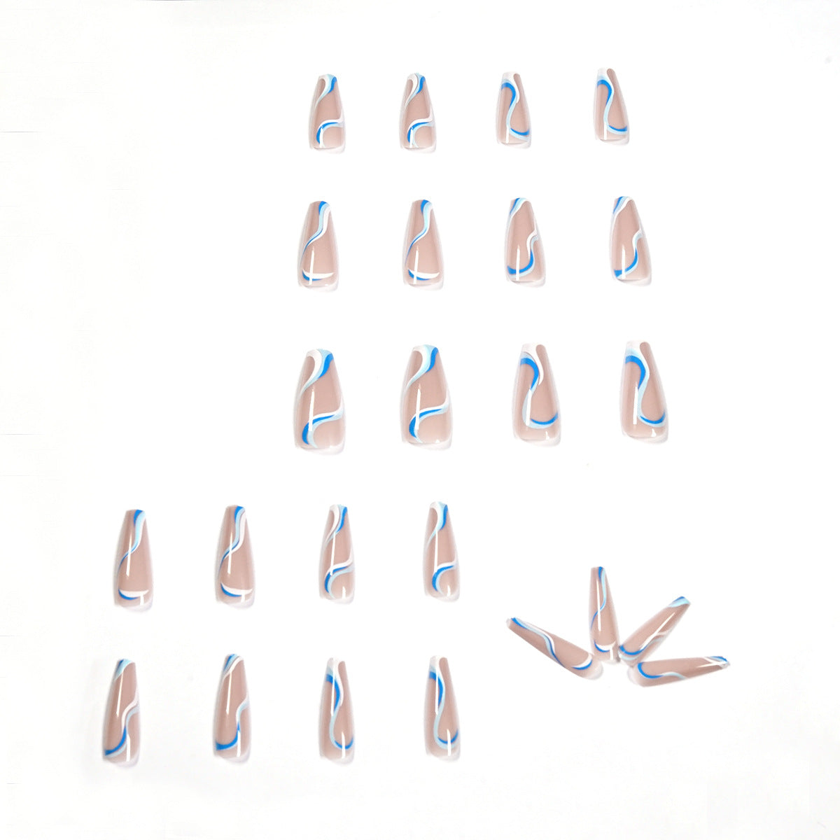 L1 Nude blue lines long nail