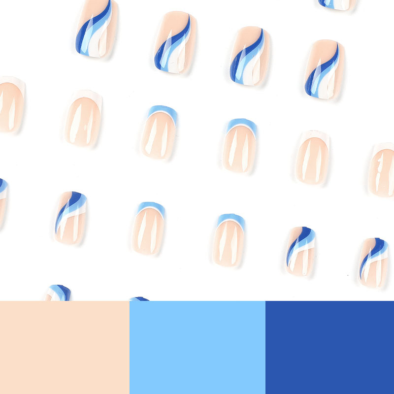 M100  blue&white lines French tip square medium nails
