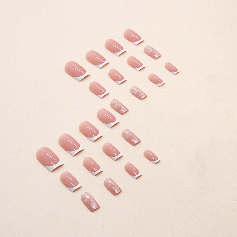 M56 Nude pink touch French medium nails