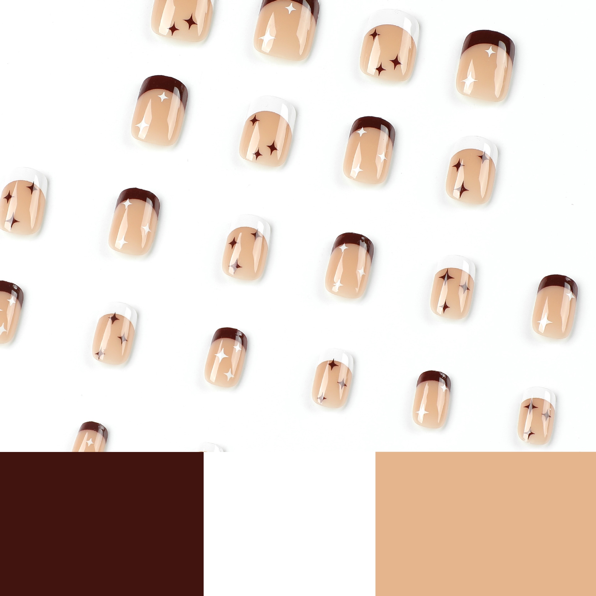 Wind red and White star Short Nails