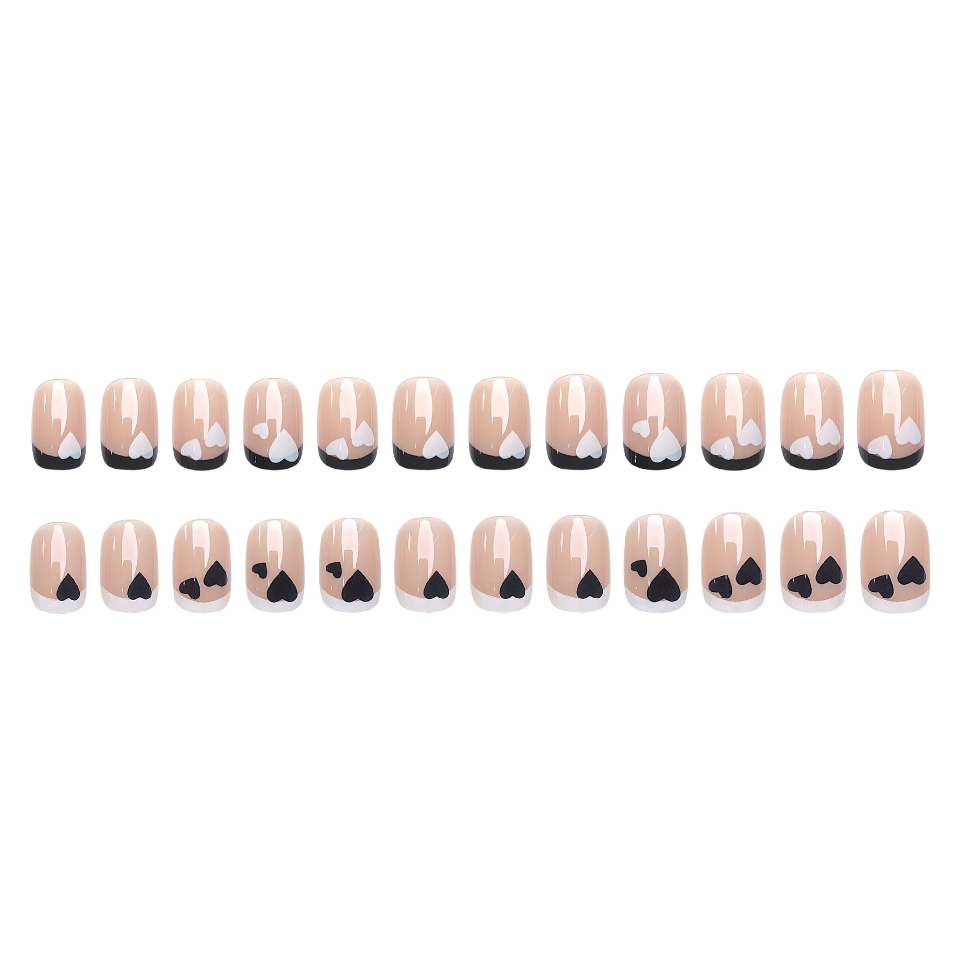 Black and white heart french top short nails