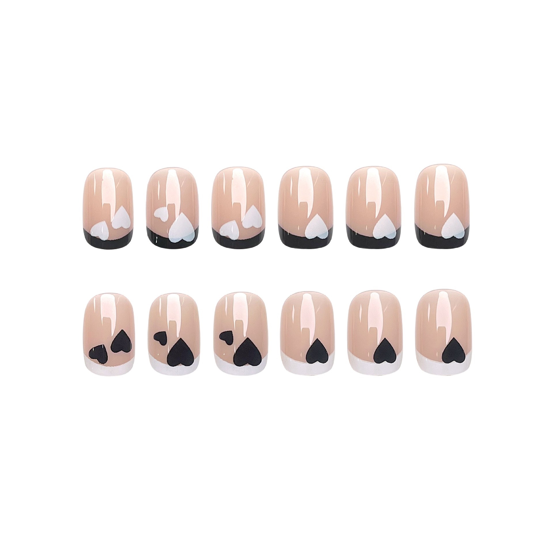 Black and white heart french top short nails