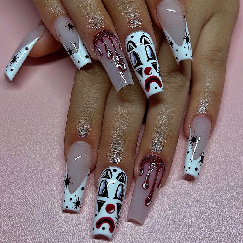 Halloween Clown Long Nails