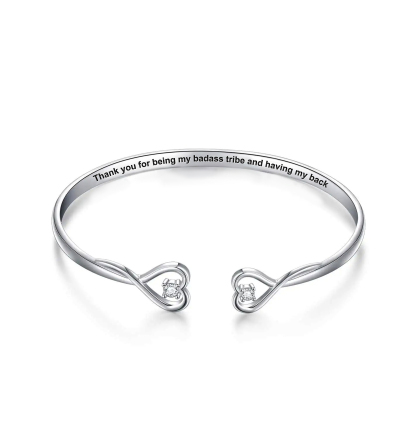 For Friend -Thank You For Being My Badass Tribe And Having My Back Double Heart Bracelet