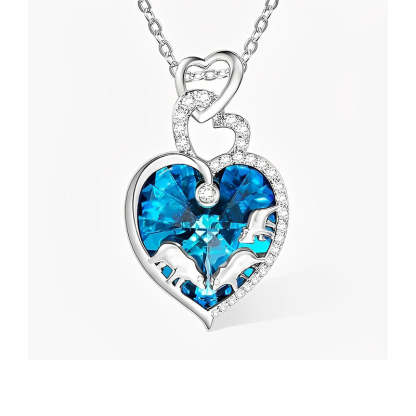 For Mother - Mama Bear Blue Heart Crystal Necklace