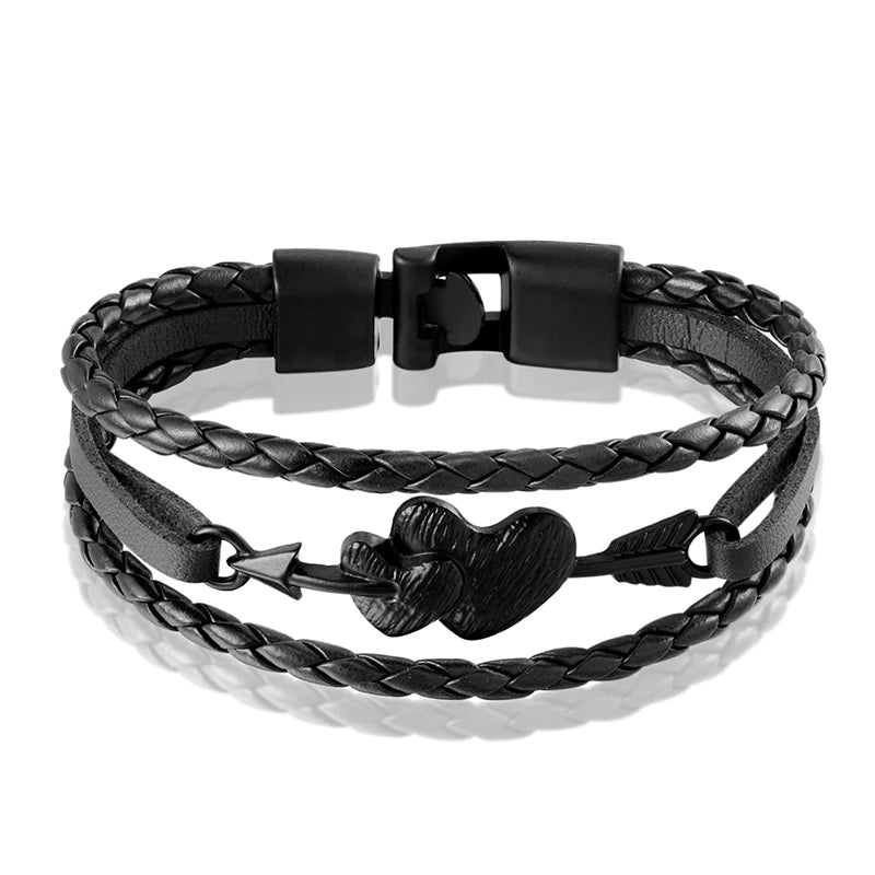 For Love - We are connected heart to heart Leather Bracelet