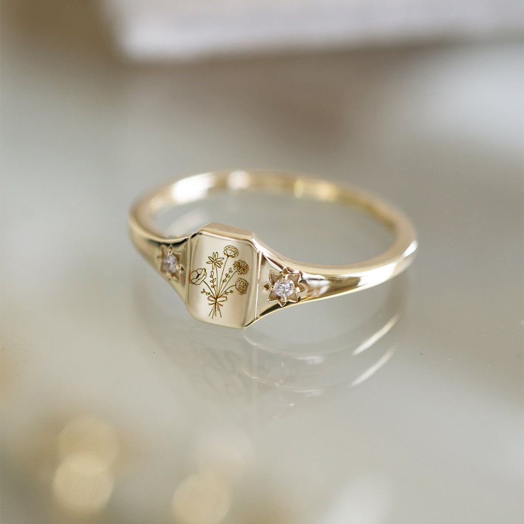 S925 Customized Diamond Birth Flower Ring