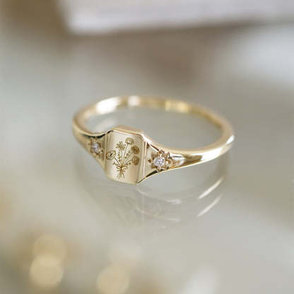 S925 Customized Diamond Birth Flower Ring