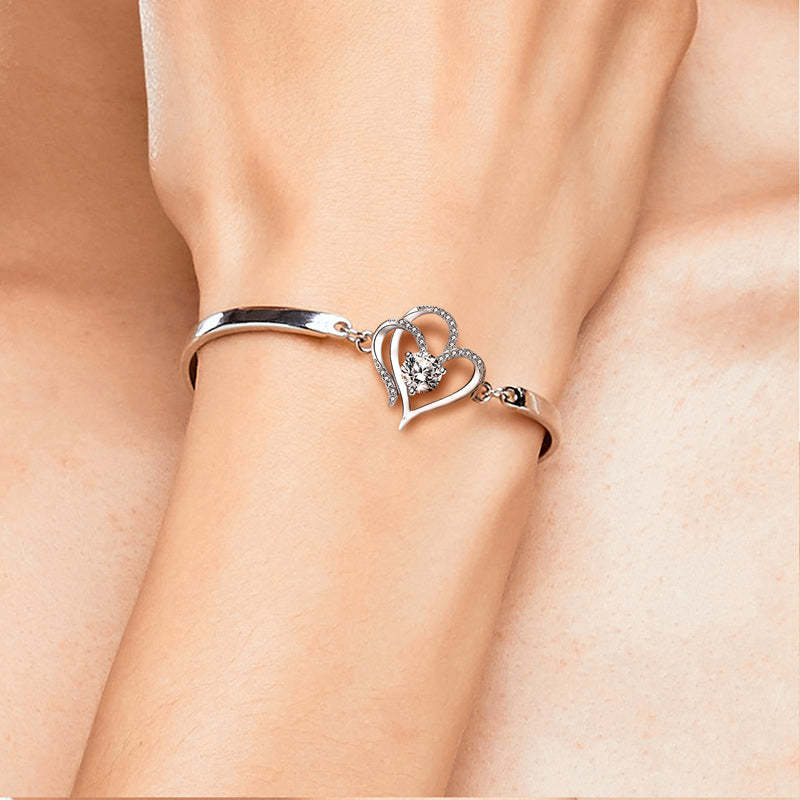 For Grandma - Grandmother & Granddaughter Forever Linked Together Double Heart Diamond Bracelet