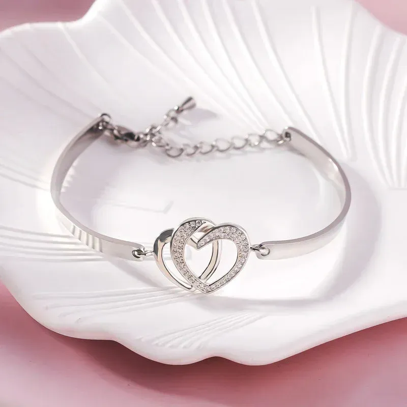 For Unbiological Daughter - We Are Forever Linked Together And Always Will Be Double Heart Bracelet