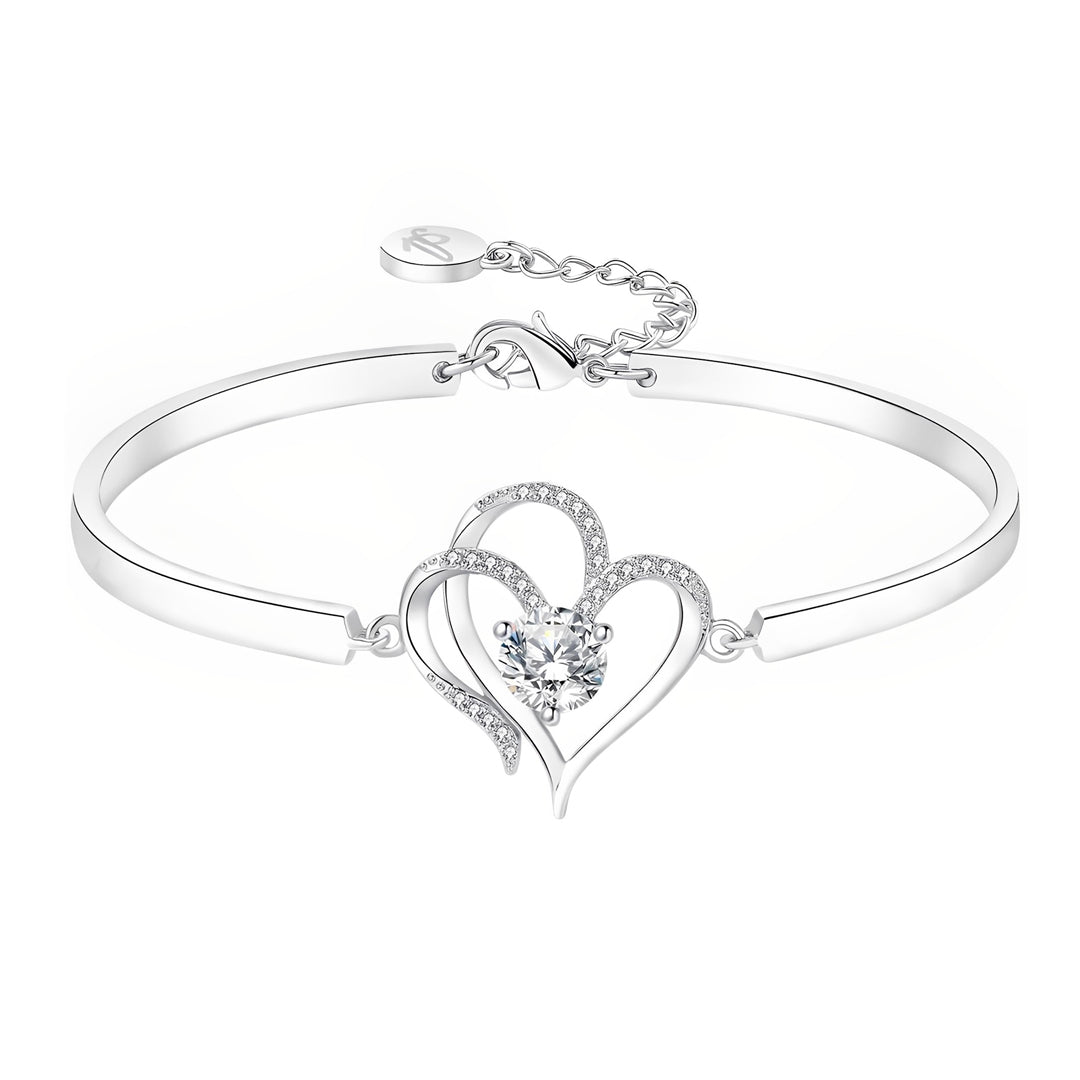 For Grandma - Grandmother & Granddaughter Forever Linked Together Double Heart Diamond Bracelet