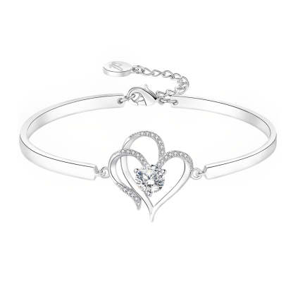 For Grandma - Grandmother & Granddaughter Forever Linked Together Double Heart Diamond Bracelet