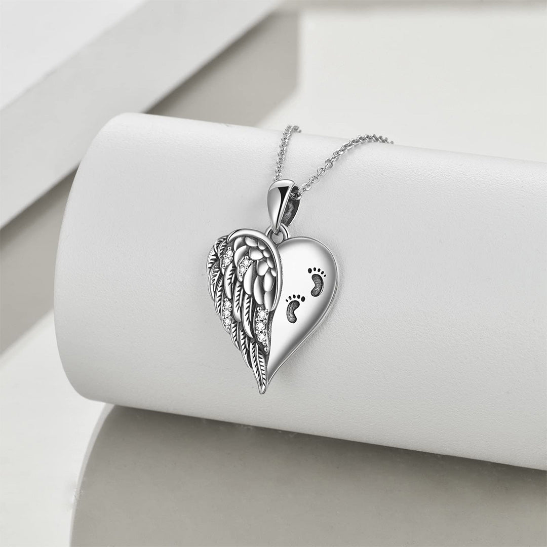 For Memorial - Mama of an Angel Wings Heart Necklace