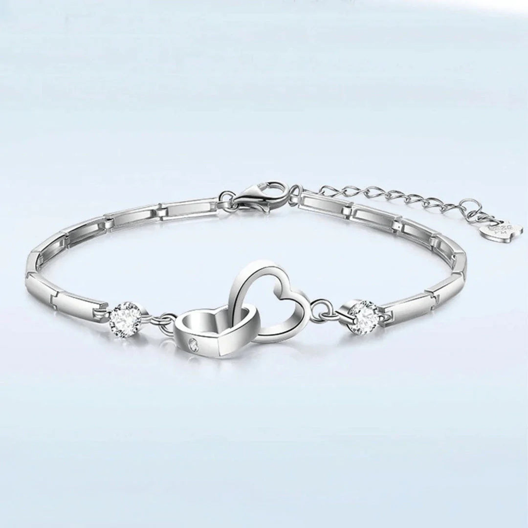 For Ddaughter - S925 Mother & Daughter Forever Linked Together Crystal Heart To Heart Bracelet-37bracelet