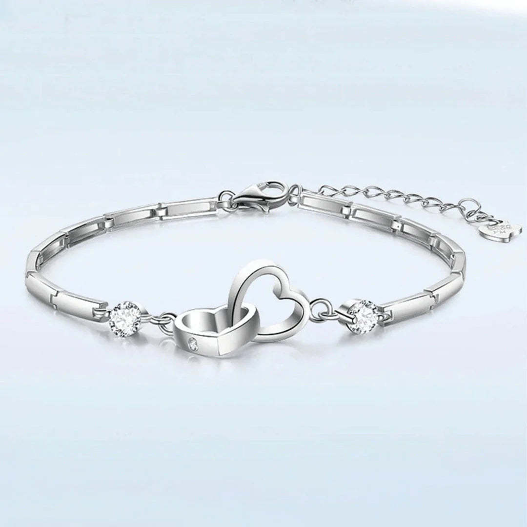 For Ddaughter - S925 Mother & Daughter Forever Linked Together Crystal Heart To Heart Bracelet-37bracelet