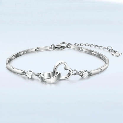 For Ddaughter - S925 Mother & Daughter Forever Linked Together Crystal Heart To Heart Bracelet-37bracelet