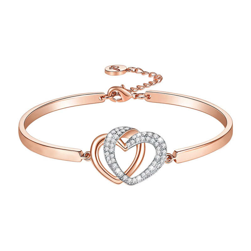 For Daughter - We’re Always Bonded By Heart Double Heart Bracelet-37bracelet