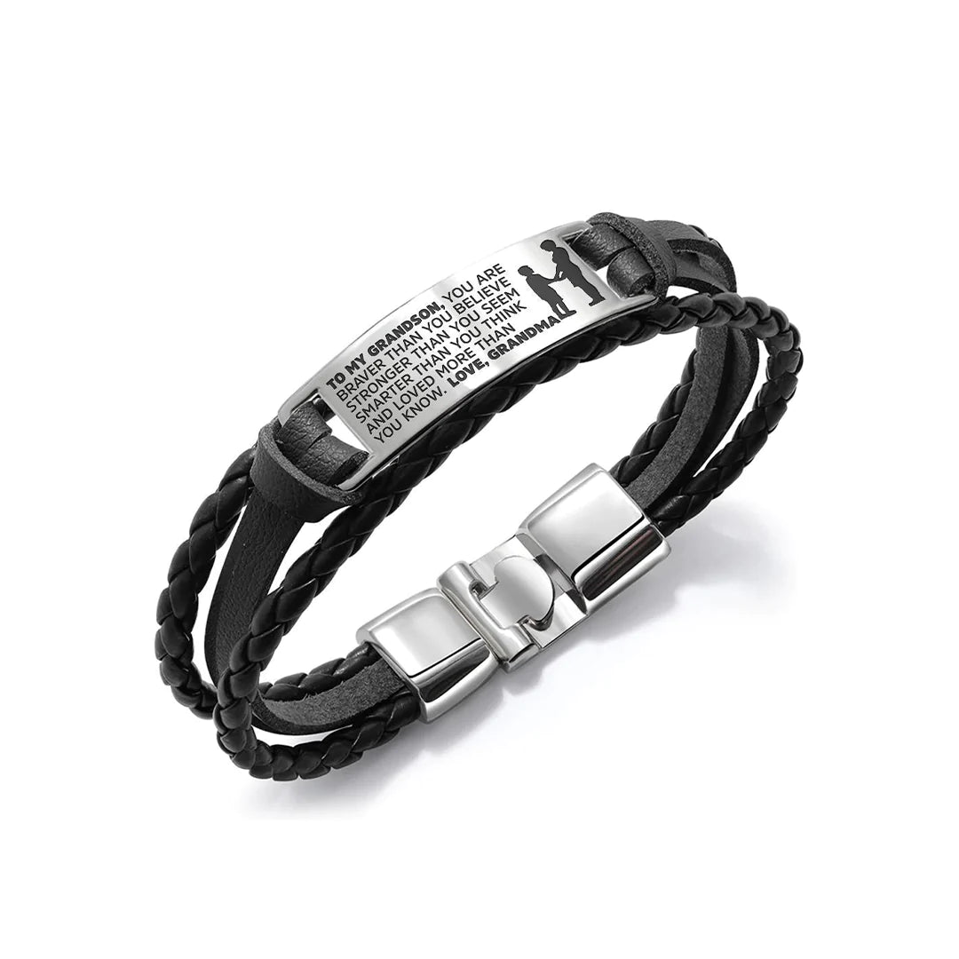 For Grandson - You Are Braver Than You Believe Layered Leather Bracelet-37bracelet