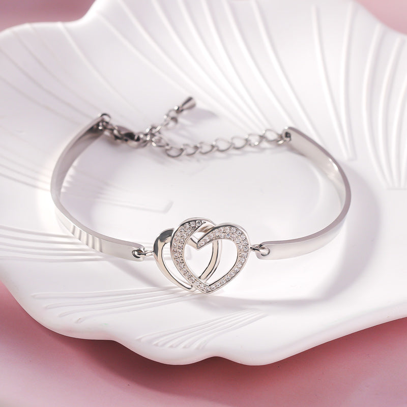 For Daughter - We’re Always Bonded By Heart Double Heart Bracelet-37bracelet