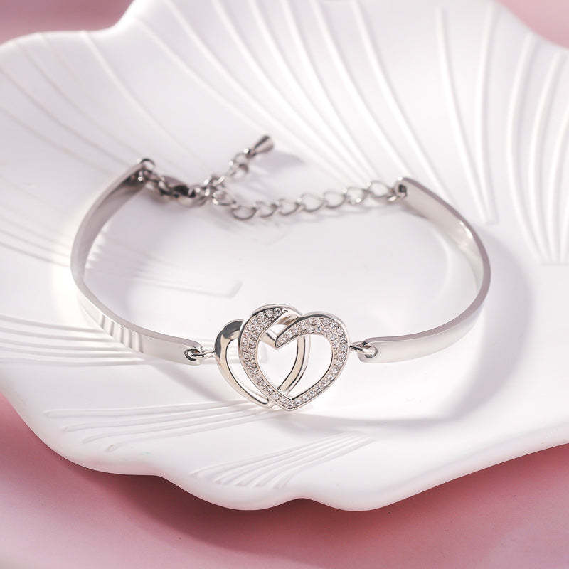 For Daughter - We’re Always Bonded By Heart Double Heart Bracelet-37bracelet