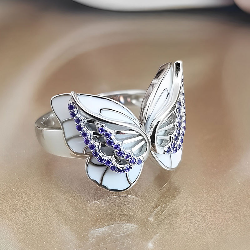 All You Have To Do Is Fly Purple Diamond Double Butterfly Ring